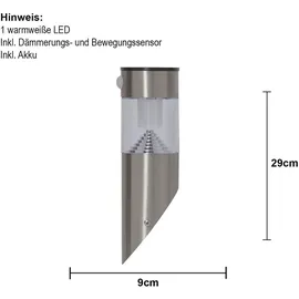 STAR TRADING LED Edelstahl mit Bewegungsmelder, 10LM/80LM - Silber