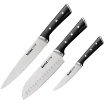 Tefal Ice Force 3er Set, Fleischmesser 20 cm, Santokumesser 18 cm, Universalmesser 11 cm, Edelstahl, schwarz