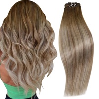 RUNATURE Tressen Echthaar Braun Blond Balayage 55cm Lang Echthaar Tressen Zum Einnähen Braun Menschliches Haarverlängerung Tressen Echthaar 100g Farbe #3/8/22