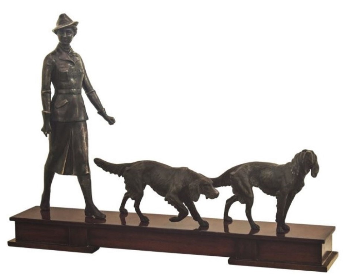 Casa Padrino Luxus Bronzefiguren Jägerin und Hunde Bronze / Dunkelbraun 61 x 11 x H. 45 cm - Luxus Dekofiguren mit Holzsockel