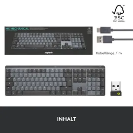 Logitech MX Mechanical Graphite, LEDs weiß, Kailh Choc V2 LOW PROFILE RED, Logi Bolt, USB/Bluetooth, DE (920-010749)