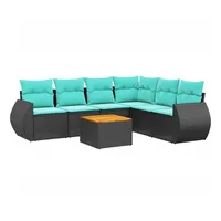 vidaXL Gartensofa-Set mit Kissen, schwarzes Polyrattan