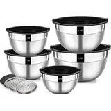 Wildone Salatschüssel 5er Set, Edelstahl Schüssel mit luftdicht Deckel, Größe 4.5l, 2.7l, 1.6l, 1.1l, 0.7l, Rührschüssel Schüsselset für die Küche...