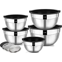 Wildone Salatschüssel 5er Set, Edelstahl Schüssel mit luftdicht Deckel, Größe 4.5l, 2.7l, 1.6l, 1.1l, 0.7l, Rührschüssel Schüsselset für die Küche...