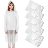 FUIPVGI 5 Stücke Durchsichtig Regenponcho, Einweg Regenumhang, Wasserdicht Regenschutz Regencape mit Kapuze und Ärmel, Einmal Regenjacke, Notfallponcho Damen Herren, Einheitsgröße (Transparent) - Einheitsgröße