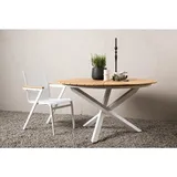Gardenson Gartentisch, Weiß, Teak, Holz, Metall, Teakholz, rund, eckig, 140x75x140 cm, Gartenmöbel, Gartentische, Gartentische