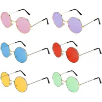 TSHAOUN Runde Hippie-Sonnenbrille, mehrfarbig, Retro-Stil, 60er-, 70er-Jahre-Stil, Kreisbrille für Kostüme, Hippie-Kostüm-Zubehör, 6 Stück