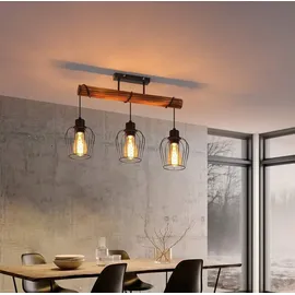 ZMH Deckenleuchte Vintage 3 flammige Holz Wohnzimmerlampe Industrial mit höhenverstellbaren Strahlern Metall Holz Schwarz E27