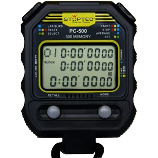 Stoptec Stoppuhr PC-500 (500 Memory Speicher|Uhrzeit & Datum|Dualtimer) - Digital Profi Stoppuhr mit Druckpunktmechanik | spritzwasserfest |Trainer