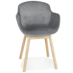Armlehnstuhl aus Holz und Textilien | Polsterstuhl mit Samtbezug | Esszimmerstuhl mit gepolsterter Sitzfläche | Klassisch Modern | Kadima Design