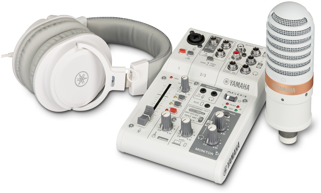 Yamaha AG03MK2 Pack, Mischpult, Mikrofon und Kopfhörer, Weiß