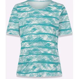 Classic Basics Rundhalsshirt CLASSIC BASICS "Kurzarm-Shirt", Damen, Gr. 54, blau (ozean, ecru, bedruckt), 100% Baumwolle, gemustert, mehrfarbig, Rundhals, Shirts Rundhalsshirt