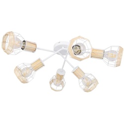 Retro Decken Strahler FERNBEDIENUNG Käfig Lampe Wohn Zimmer Holz Bast Lampe DIMMBAR im Set inkl. RGB LED Leuchtmittel