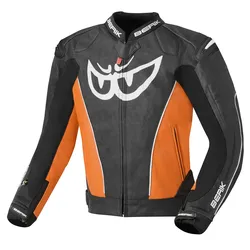 Berik Street Motorrad Lederjacke, schwarz-orange, Größe 56 für Männer