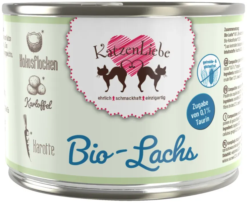 Katzenliebe 200 Gramm Katzennassfutter 12 x 200 Gramm Bio Lachs mit Bio Kartoffel und Karotte