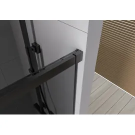 Bernstein Nischendusche DX906 FLEX 1600 mm mit Schiebetür grauem 8 mm Sicherheitsglas, Nano-Beschichtung, flexibler Montage und schwarzen Profilen für modernes Baddesign