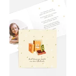 Einladungskarten Einschulung selbst gestalten mit Spruch und Fotos im Onlinedesigner bei Meine-Kartenmanufaktur.de