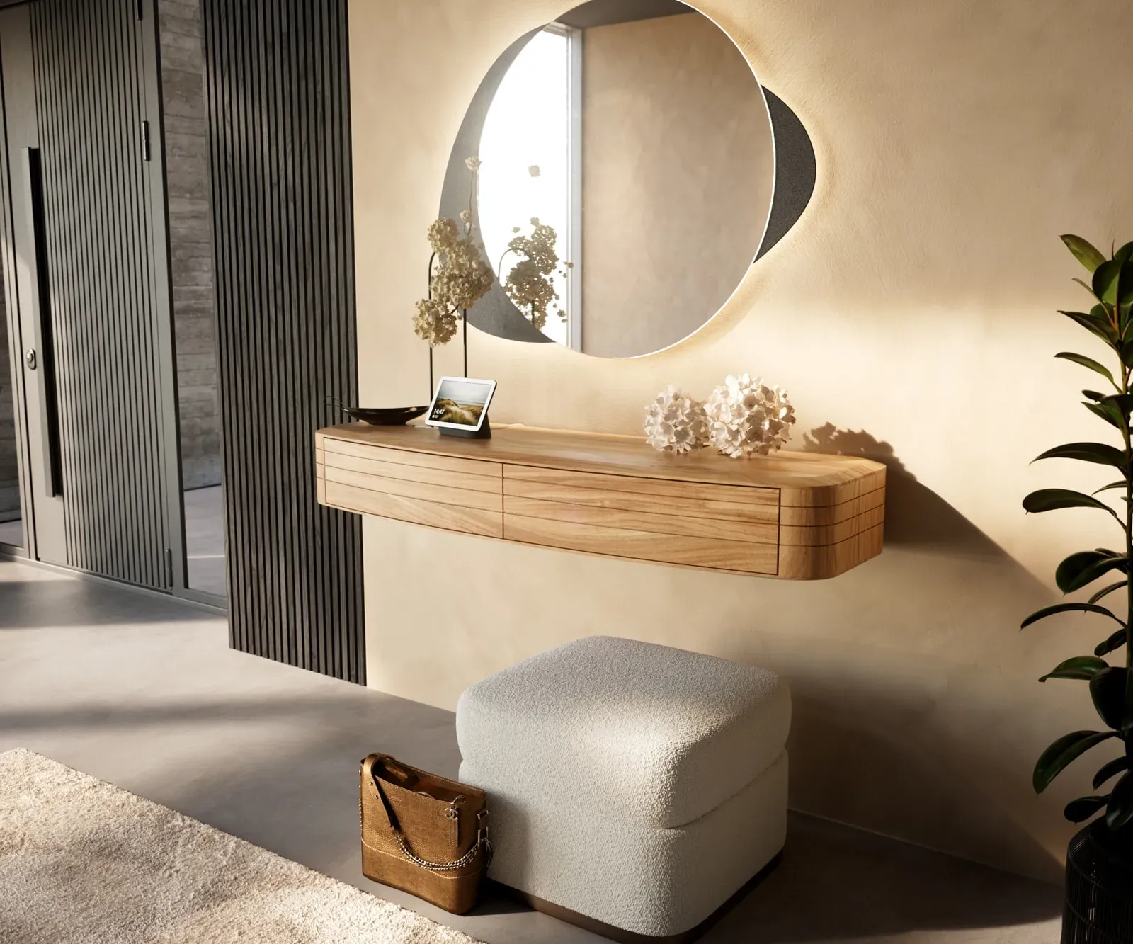 DELIFE Table console Nagaru 125x40 cm Acacia Aura 2 tiroirs flottants, Bureaux