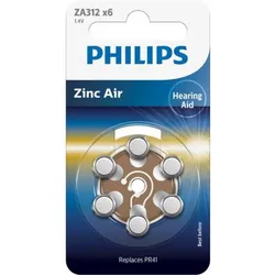 1x6 Philips Zinc-Air PR41 / 312 Hörgeräte Batterie