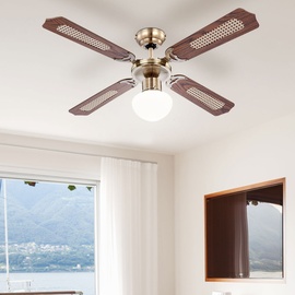 GLOBO Champion 106,6 cm Deckenventilator messing antik/eiche mit Licht