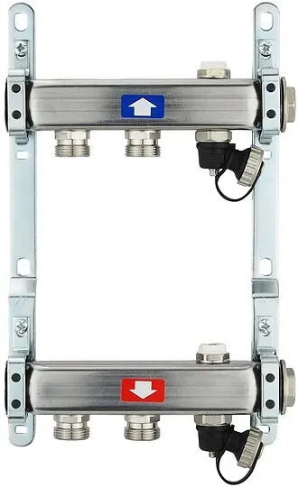 Heizkörperverteiler aus Edelstahl für 2 Heizkreise - ohne Anschlussset