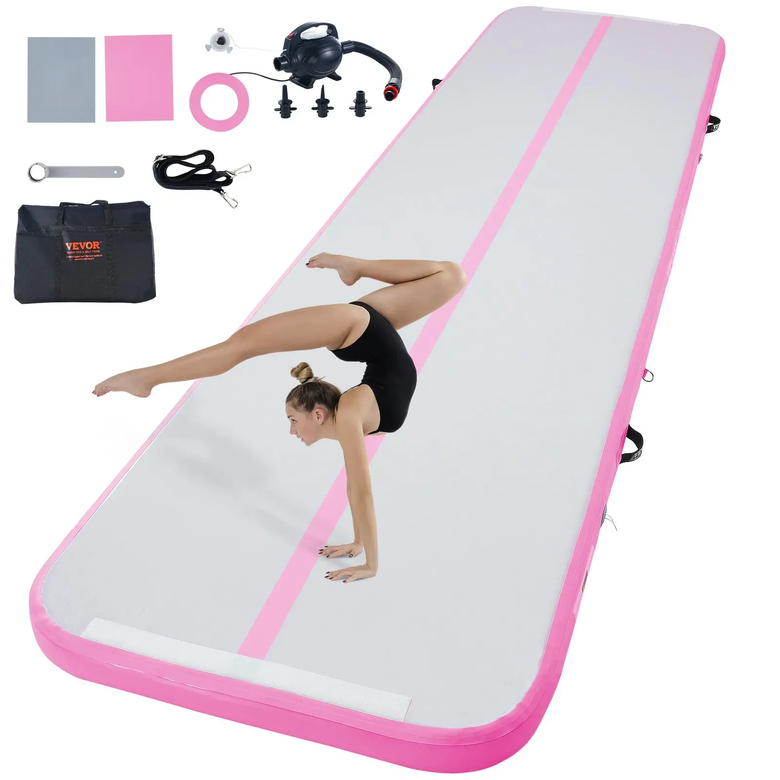 VEVOR Aufblasbare Gymnastikmatte Turnmatte, Air Matte Fitness Matte Pumpe Tumbling Matten 398 x 101 x 10 cm, Multifunktionale Tumbling-Matte Heimgebrauch/Fitnessstudio/Yoga/Cheerleading