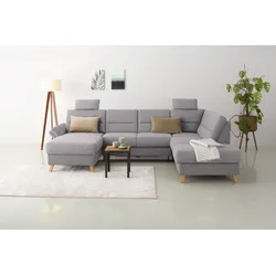 Wohnlandschaft HOME AFFAIRE "Westerland U-Form", silber, B:303cm H:90cm T:213cm, 100% Polyester, Sofas, Federkern, wahlweise Bettfunktion, Stauraum und Armlehn-Verstellung
