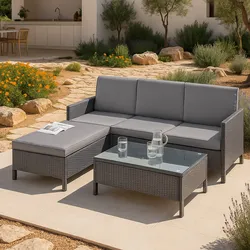 Gartenmöbelset Murcia Rattan 3-tlg. Dunkelgrau/Hellgrau