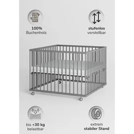 Sämann – make a difference. Laufgitter, grau Holz, Echtholz,Buche, 100x74x100 cm, Babymöbel, Laufstall Baby