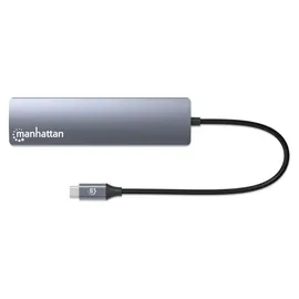Manhattan 7-in-1 4K USB-C PD Dock 153966 laptop-dockingstation & portreplikator Kabelgebunden USB 3.2 Gen 2 (3.1 Gen 2) Type-C Silber