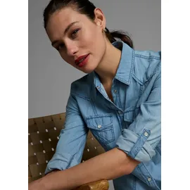 Arizona Jeansbluse in Perlmuttoptik« und Krempelärmeln blau