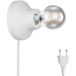 ledscom.de Porzellan Lampen-Fassung Elektra, rund, Stecker, Schalter, weiß + LED Lampe 370lm, extra-warmweiß
