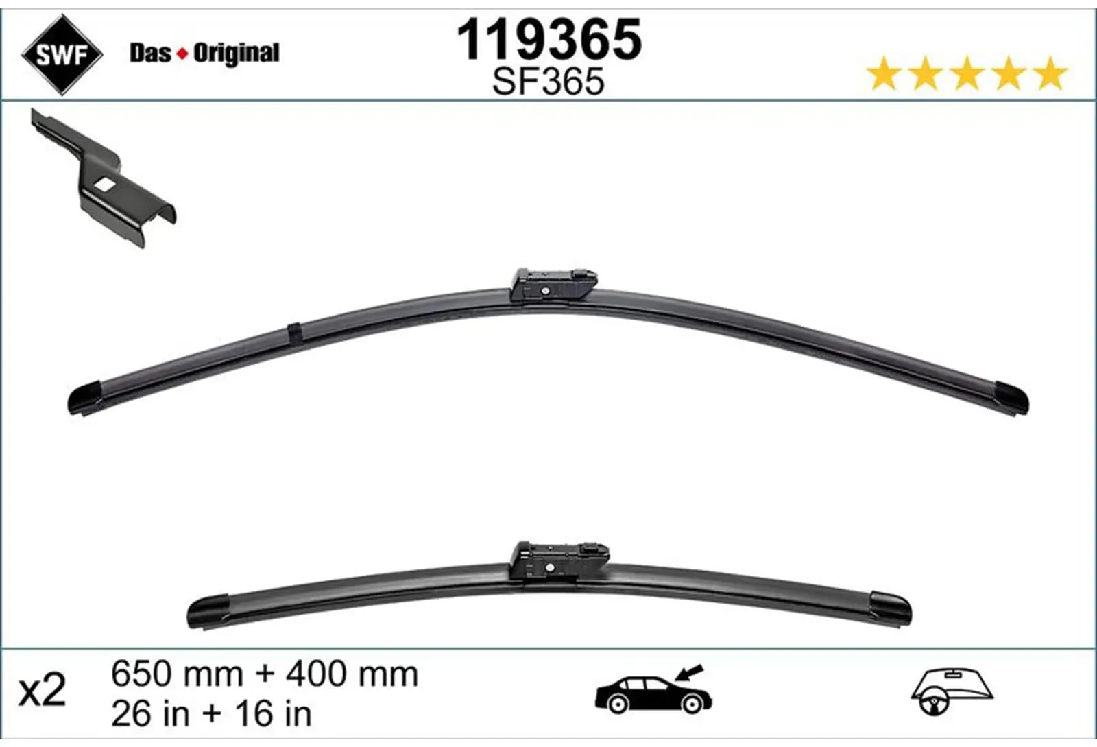 Swf Flachbalken-scheibenwischer Set Vorne Passend Für Toyota Avensis Sf365 119: Wischblatt Ae Toplight: 34400 Ae Toplight: 38400 Bosch: 3397007538 Kam