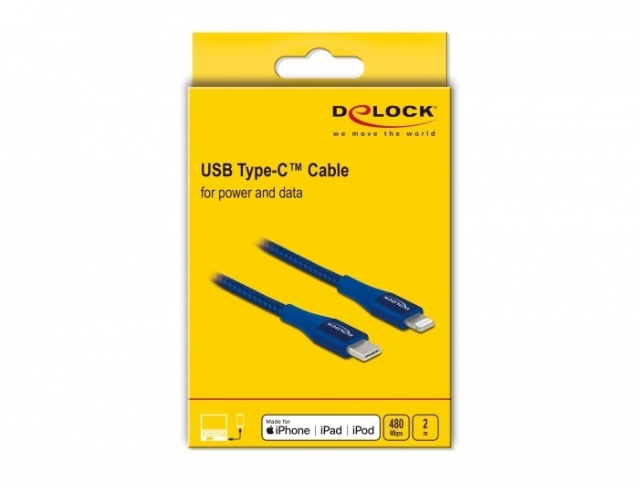 Delock Daten- und Ladekabel USB Type-CTM zu LightningTM für iPhoneTM, iPadTM und iPodTM blau 2,0 m MFi