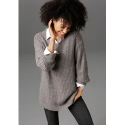 Longpullover, mit fixierten Umschlag an den langen Ärmeln, Gr. 42, grau-meliert, , 72982247-42