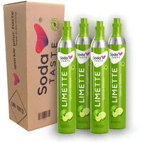 SodaTASTE CO2-Zylinder kaufen 4er-Pack (Reservezylinder) für Wassersprudler, mit natürlichem Limettenaroma, ohne Sirup, für bis zu 240l gesprudeltes Wasser mit Geschmack, zuckerfrei