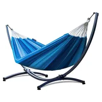 Potenza Outdoor Hängematte mit Gestell für 2 Personen I Baumwolle Doppelhängematte XXL 220x160, 200kg I Hängemattengestell 220kg, wetterfest Blau