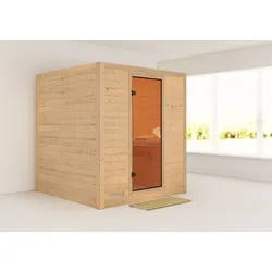 Sauna KARIBU "Menja", beige (naturbelassen), ohne Ofen, (ohne Ofen), Saunen, ohne Ofen
