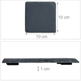 Relaxdays Schiefer Untersetzer, 16er Set, eckige Glasuntersetzer, 10x10 cm, Raclette- & Getränkeuntersetzer, anthrazit