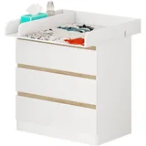 Woltu - Wickeltisch, Wickelstation mit 3 Schubladen, Wickelkommode Babymöbel aus Spanplatte und mdf Weiß