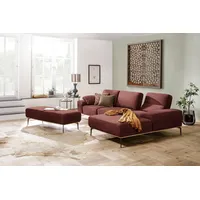 W.SCHILLIG Ecksofa run, Designsofa mit tollem Sitzkomfort, bequem, L-Form, mit Holzsockel, Füße in Bronze pulverbeschichtet, Breite 319 cm rot