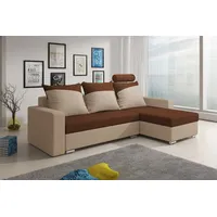 Fun Möbel Ecksofa Sofa NORA mit Schlaffunktion Beige / Braun Ottomane Rechts - Beige