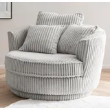 furn.design Relaxsessel Comfy Cord 120 x 86 x 120 cm Grau drehbar mit Kissen