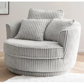 furn.design Relaxsessel Comfy Cord 120 x 86 x 120 cm Grau drehbar mit Kissen