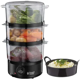 Russell Hobbs Dampfgarer [klein] 7,0l (60 Minuten Timer + Abschaltautomatik, 3 spülmaschinengeeignete Dampfgarbehälter + Reisschale/Reiskocher, BPA frei) Dampfkocher Compact 26530-56