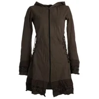 Vishes Langjacke Elfenmantel mit Zipfelkapuze, Rüschen zum Schnüren Boho, Hippie, Elfen, Goa Style braun 44