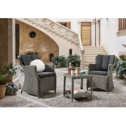 Destiny Balkonset »LUNA MERANO«, (Set, 3 tlg., 1 Beistelltisch, 2 Sessel), (Set, 7-tlg., 2 Sessel, 1 Tisch 46x47x50cm) Aluminium, Polyrattan Destiny vintage grau