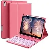 HMTDIYOU Tastatur mit Hülle für iPad 11. Generation 2025 11 Zoll A16/ iPad 10. Generation 2022 10,9 Zoll Hülle, Kabellose Bluetooth QWERTZ Tastatur Schutzhülle mit Stifthalter, Pink