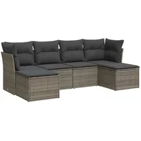 vidaXL 6-tlg Garten-Sofagarnitur mit Kissen Grau Poly Rattan Modell 8