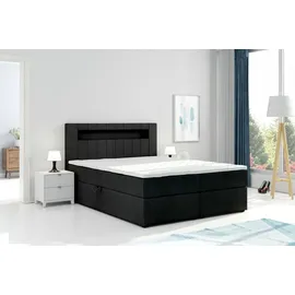 m-punkt Boxspringbett KUBA mit Bettkasten Visco Topper LED 180 x 200 cm Webstoff Inari SCHWARZ